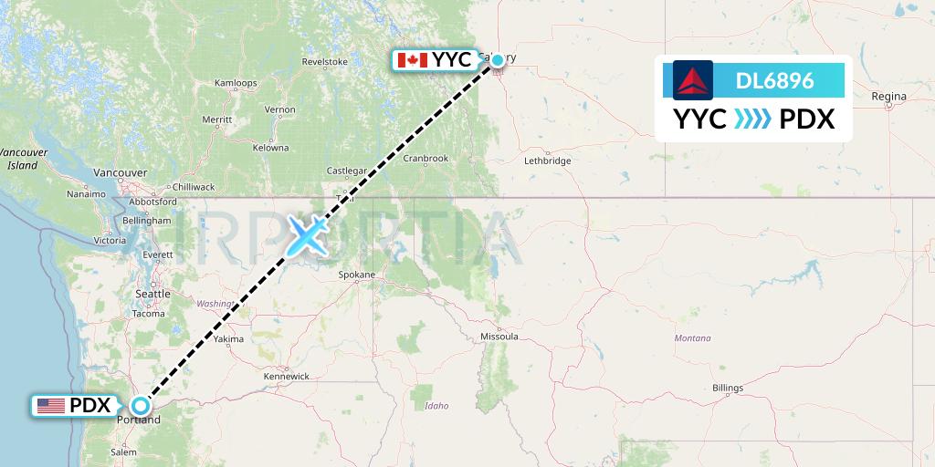 DL6896 Delta Air Lines Flight Map: Calgary to Portland