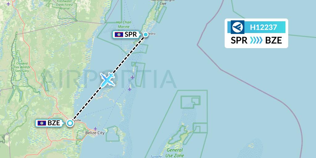 H12237 Hahn Air Systems Flight Map: San Pedro to Belize City