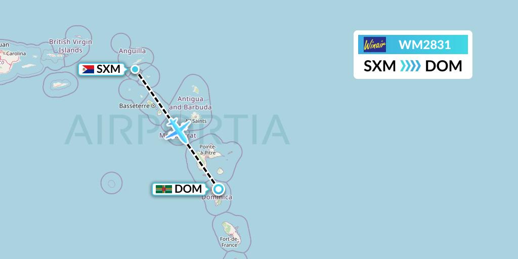 WM2831 Winair Flight Map: Sint Maarten to Dominica