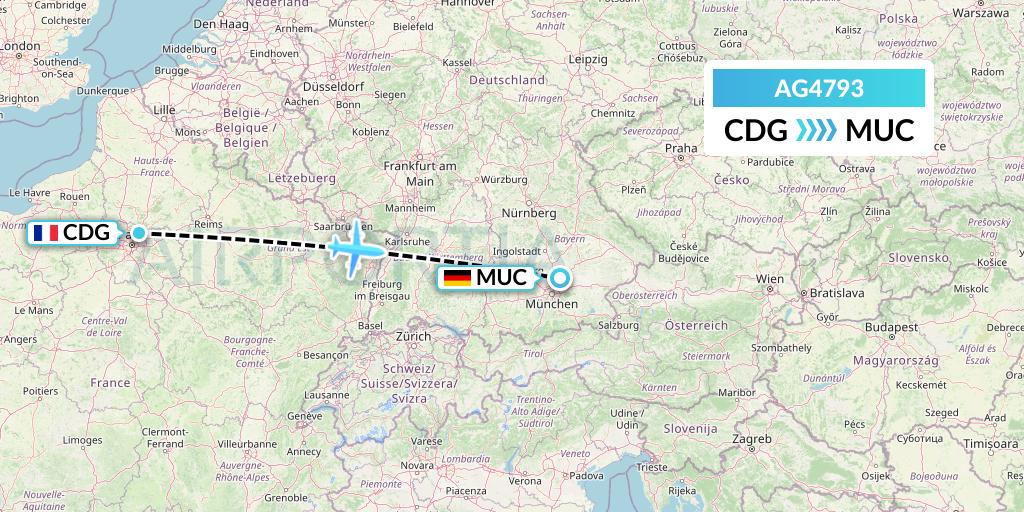 AG4793 Aruba Airlines Flight Map: Paris to Munich