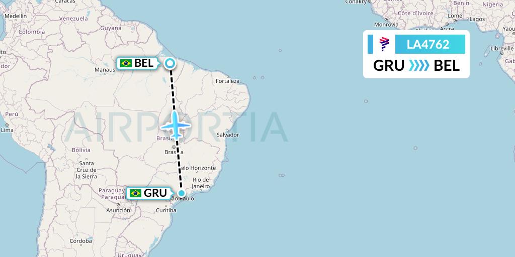 LA4762 LAN Airlines Flight Map: Sao Paulo to Belem