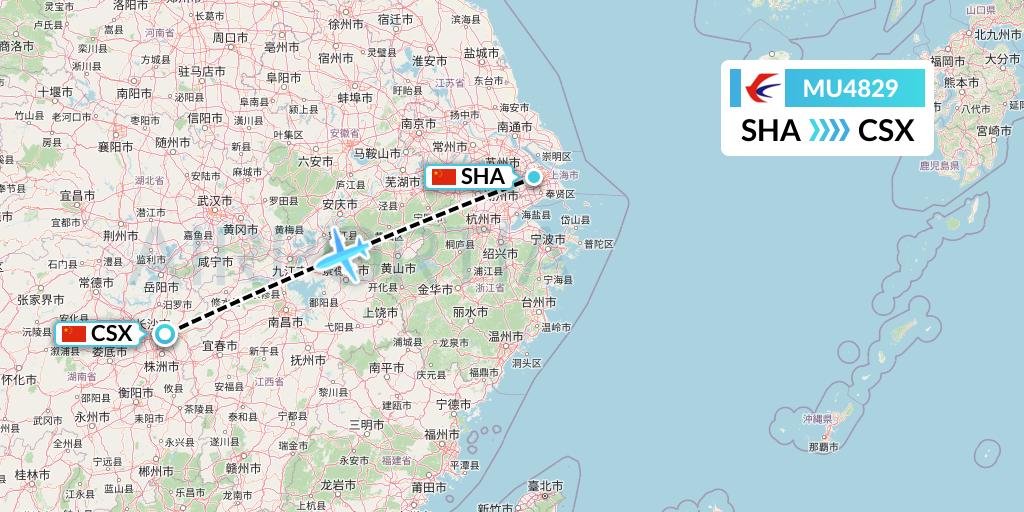 MU4829 China Eastern Airlines Flight Map: Shanghai to Changsha