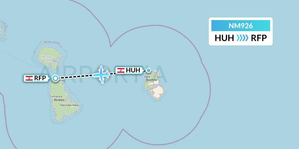 NM926 Air Moana Flight Map: Huahine to Raiatea
