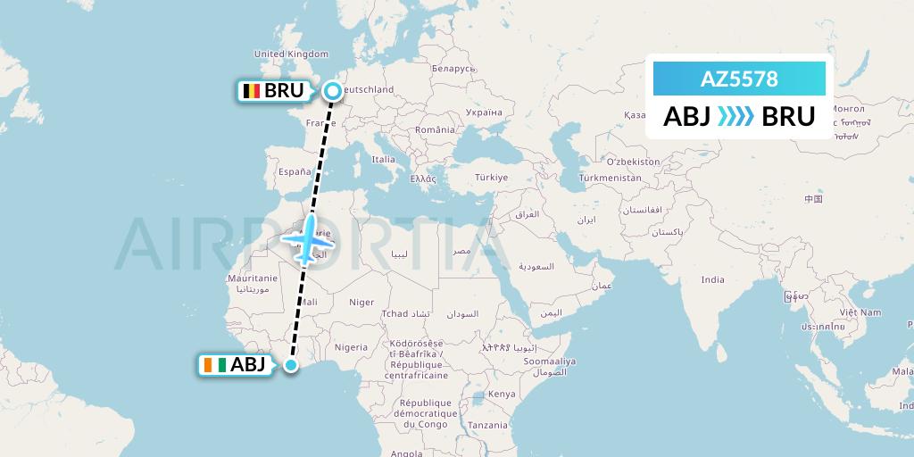 AZ5578 ITA Airways Flight Map: Abidjan to Brussels