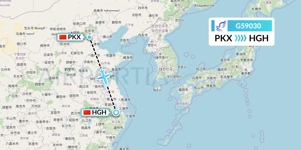 G59030 China Express Airlines Flight Map: Beijing to Hangzhou