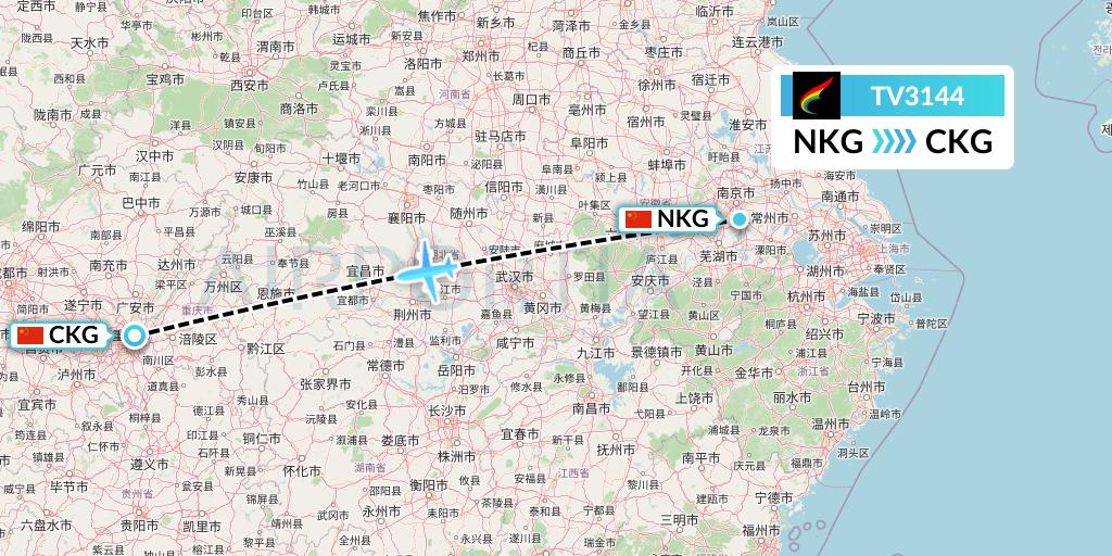 TV3144 Tibet Airlines Flight Map: Nanjing to Chongqing