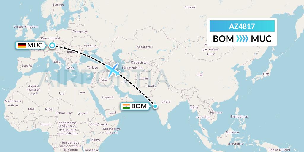 AZ4817 ITA Airways Flight Map: Mumbai to Munich