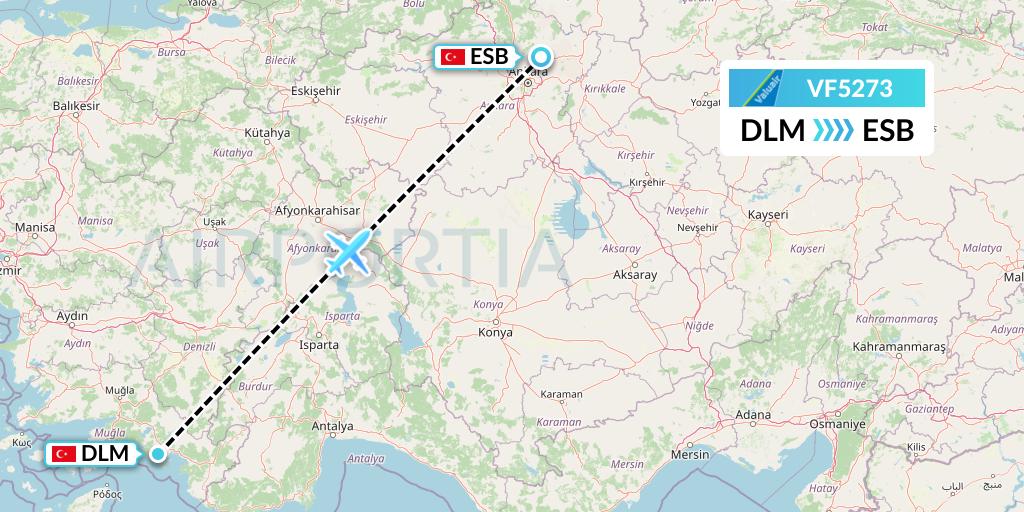 VF5273 ValuAir Flight Map: Dalaman to Ankara