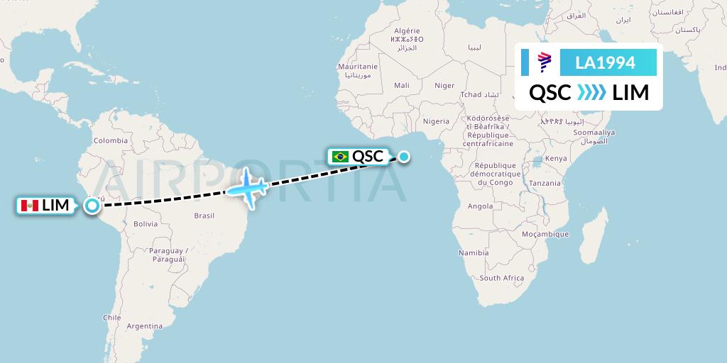 LA1994 LAN Airlines Flight Map: Sao Carlos to Lima