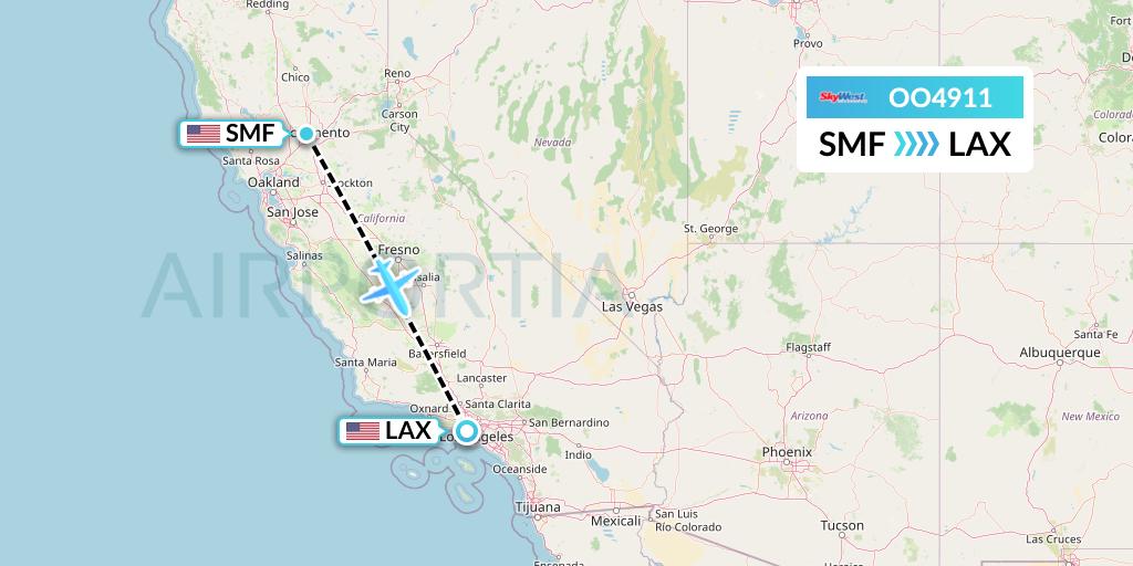 OO4911 SkyWest Airlines Flight Map: Sacramento to Los Angeles