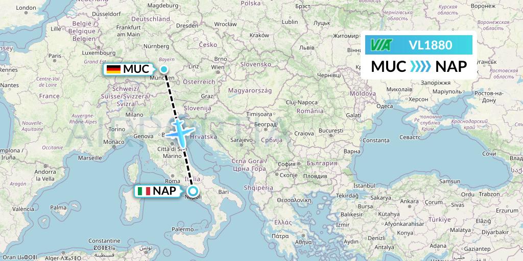 VL1880 Air Via Flight Map: Munich to Naples