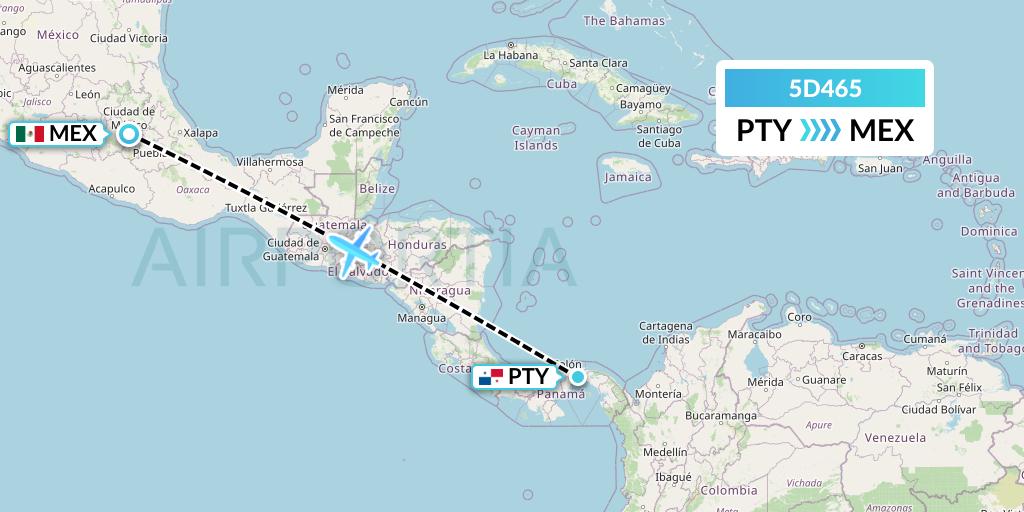 5D465 Aeromexico Connect Flight Map: Panama City to Mexico City