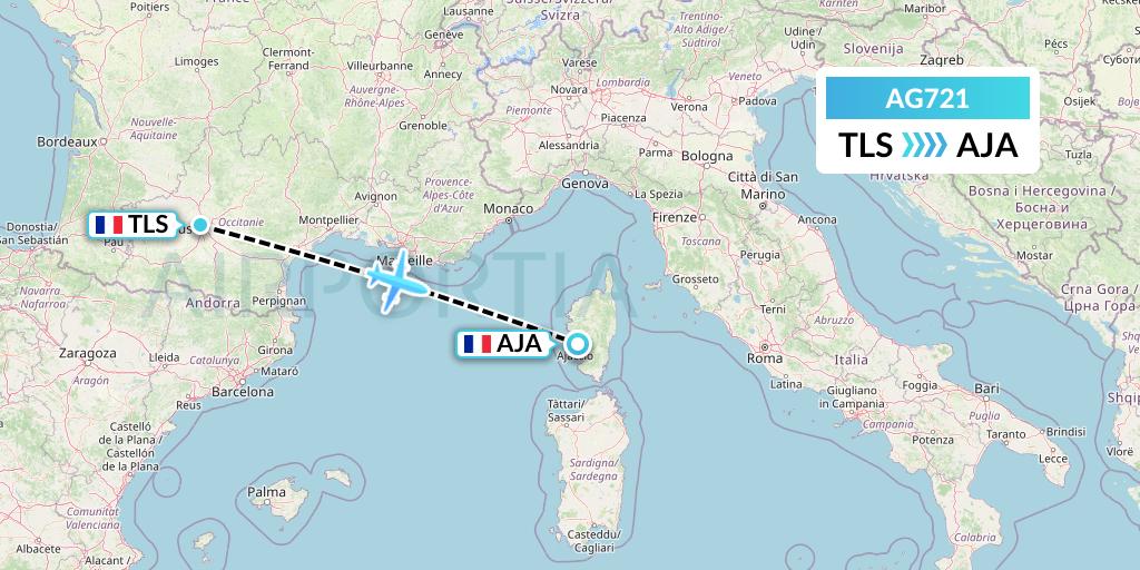 AG721 Aruba Airlines Flight Map: Toulouse to Ajaccio