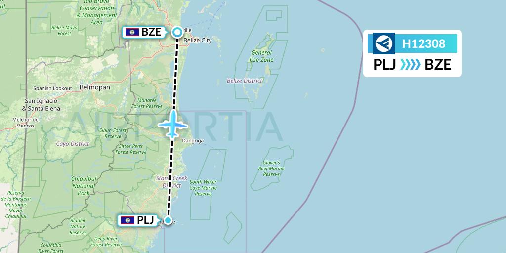 H12308 Hahn Air Systems Flight Map: Placencia to Belize City