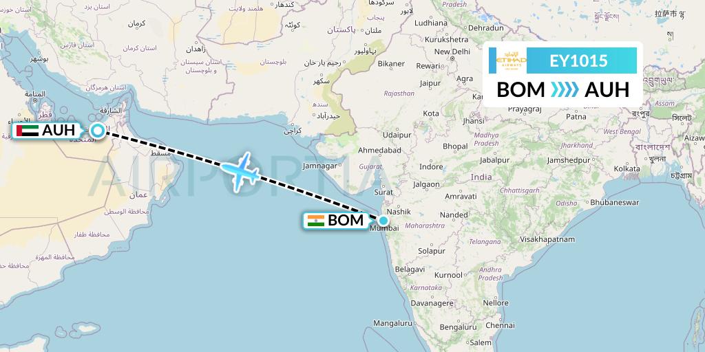 EY1015 Etihad Airways Flight Map: Mumbai to Abu Dhabi