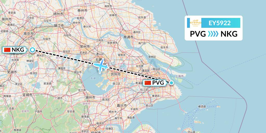 EY5922 Etihad Airways Flight Map: Shanghai to Nanjing