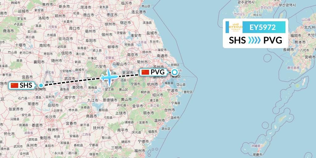EY5972 Etihad Airways Flight Map: Shashi to Shanghai
