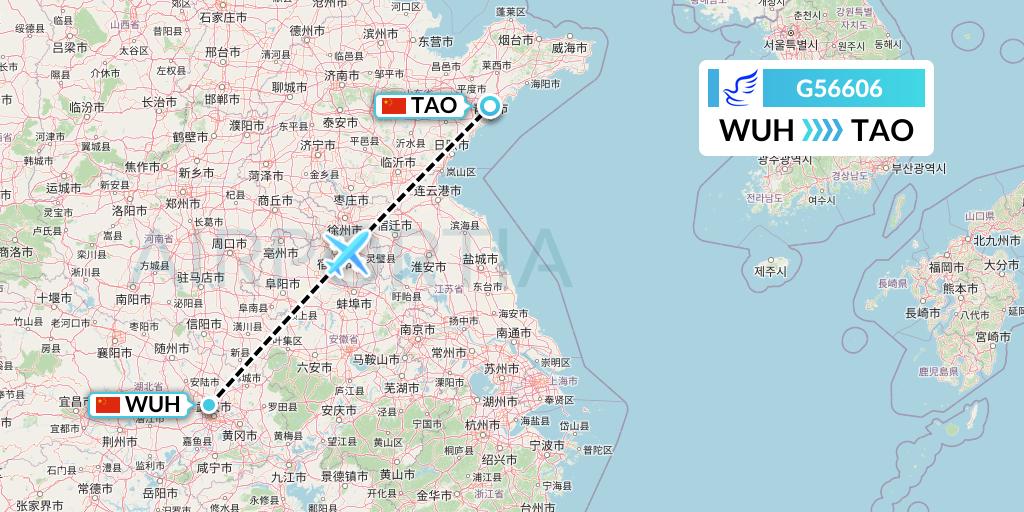 G56606 China Express Airlines Flight Map: Wuhan to Qingdao