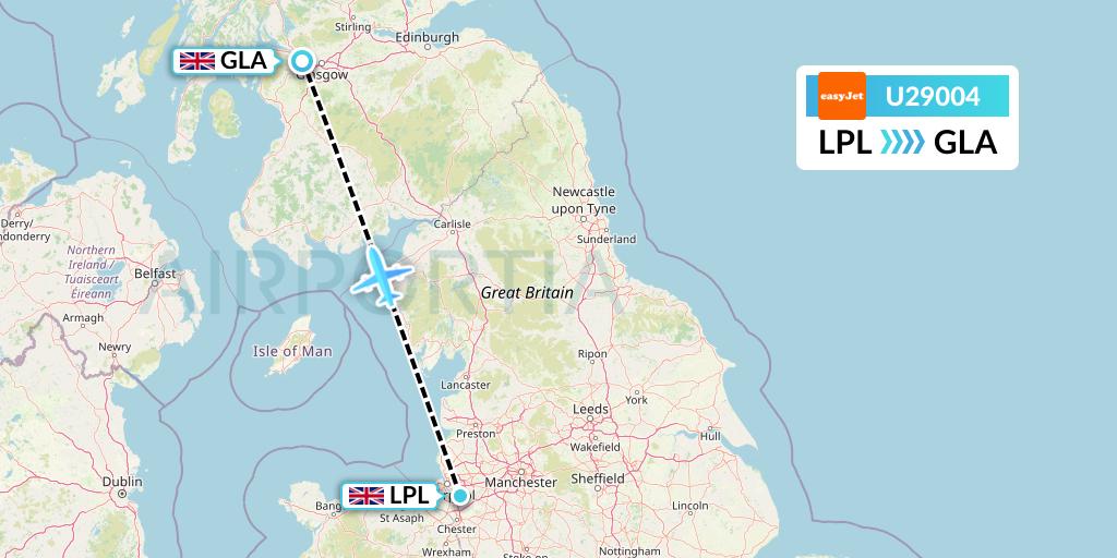 U29004 EasyJet Flight Map: Liverpool to Glasgow