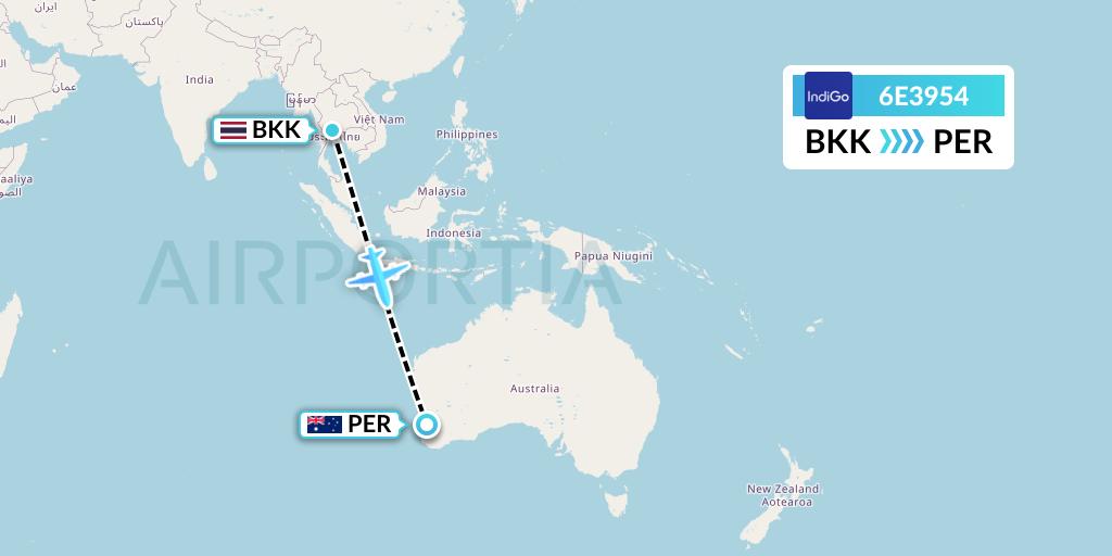 6E3954 IndiGo Airlines Flight Map: Bangkok to Perth
