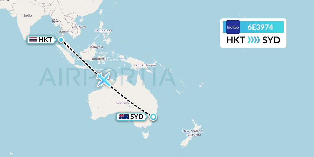 6E3974 IndiGo Airlines Flight Map: Phuket to Sydney