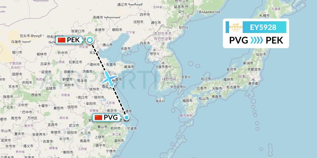 EY5928 Etihad Airways Flight Map: Shanghai to Beijing