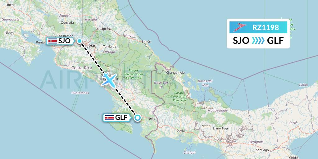 RZ1198 Sansa Airlines Flight Map: San Jose to Golfito