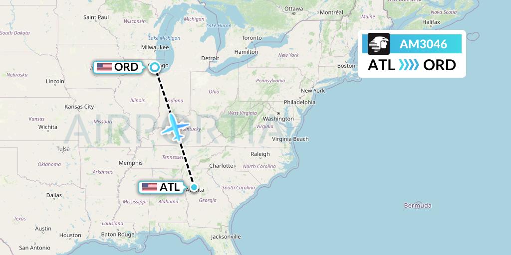 AM3046 Aeromexico Flight Map: Atlanta to Chicago