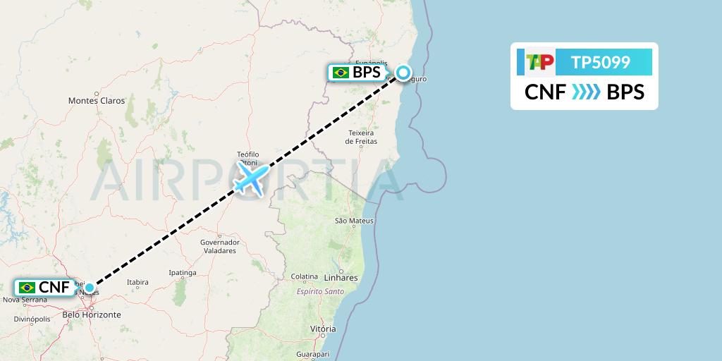 TP5099 TAP Portugal Flight Map: Belo Horizonte to Porto Seguro