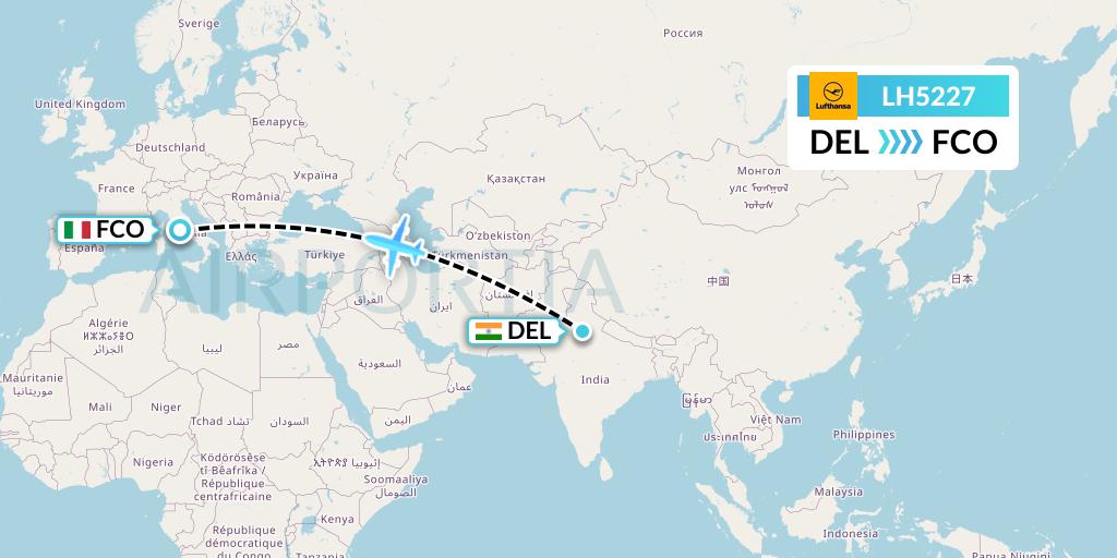 LH5227 Lufthansa Flight Map: Delhi to Rome