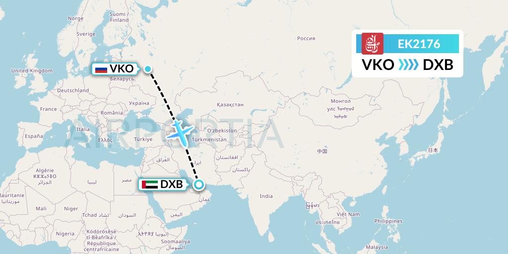 EK2176 Emirates Flight Map: Moscow to Dubai
