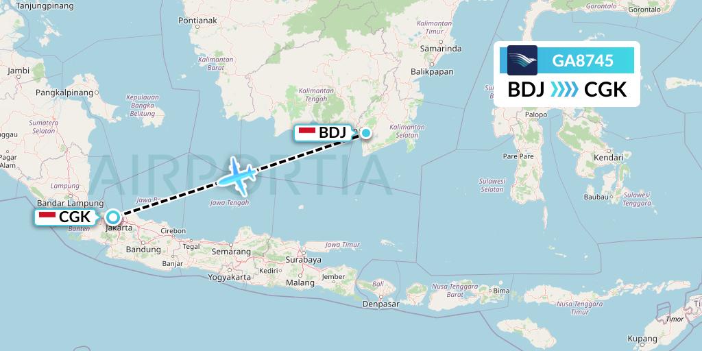GA8745 Garuda Indonesia Flight Map: Banjarmasin to Jakarta