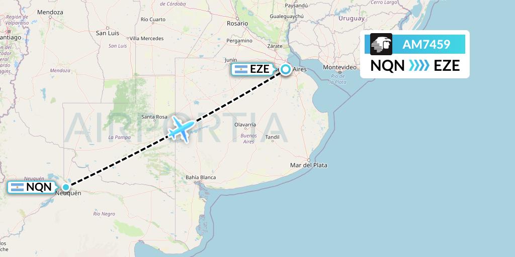 AM7459 Aeromexico Flight Map: Neuquen to Buenos Aires