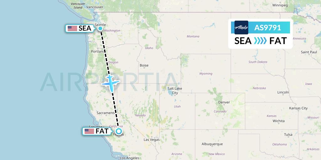 AS9791 Alaska Airlines Flight Map: Seattle to Fresno