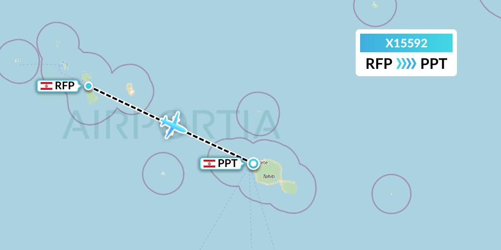 X15592 Nik Airways Flight Map: Raiatea to Papeete