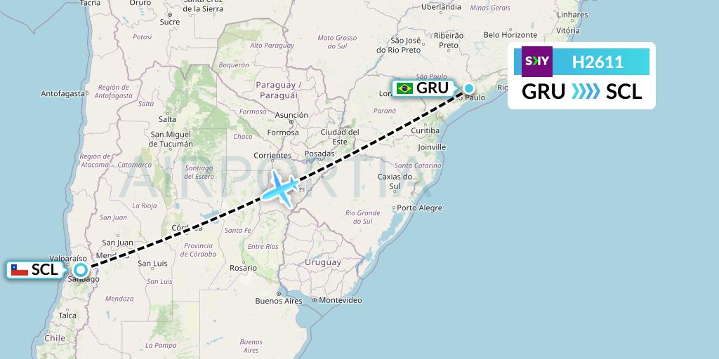 H2611 Sky Airline Flight Map: Sao Paulo to Santiago