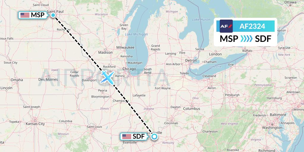 AF2324 Air France Flight Map: Minneapolis to Louisville