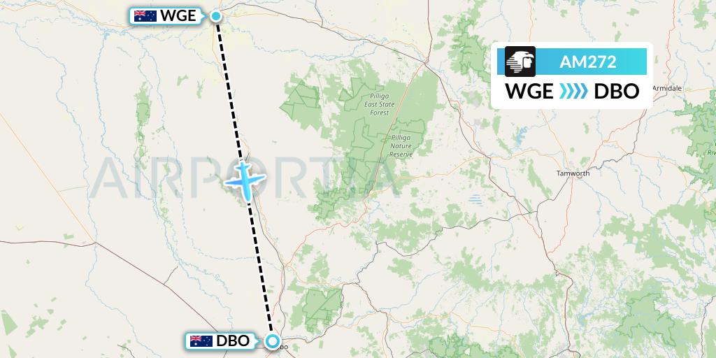 AM272 Aeromexico Flight Map: Australia to Dubbo