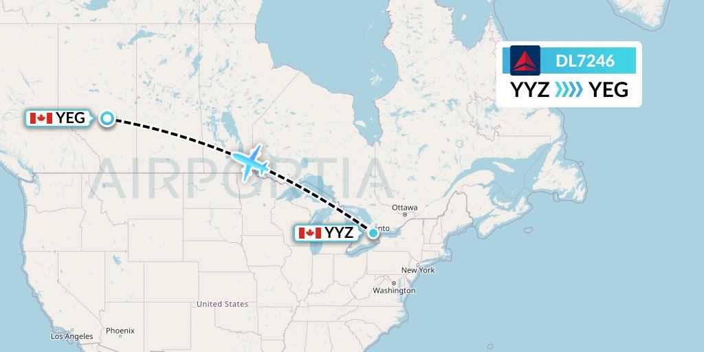 DL7246 Delta Air Lines Flight Map: Toronto to Edmonton