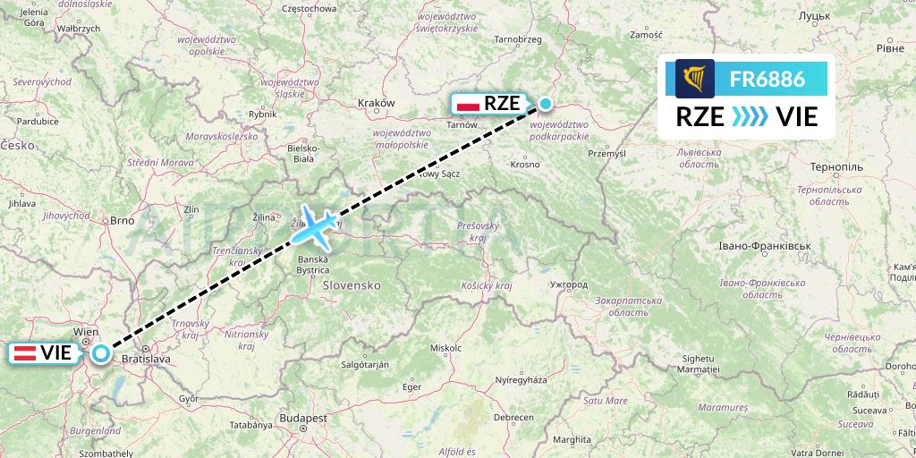 FR6886 Ryanair Flight Map: Rzeszow to Vienna