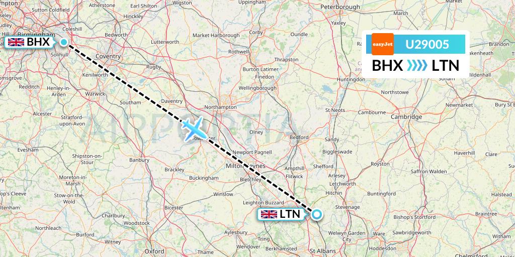 U29005 EasyJet Flight Map: Birmingham to London