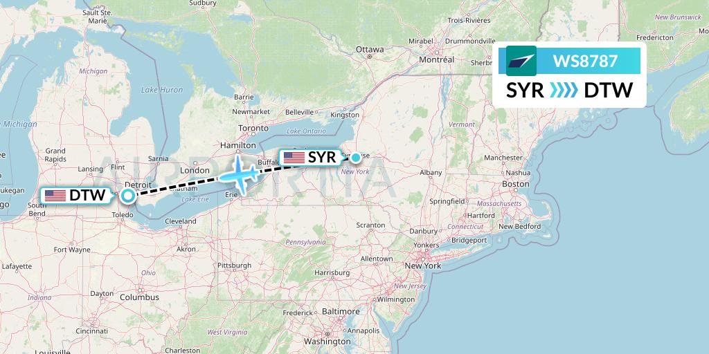 WS8787 WestJet Flight Map: Syracuse to Detroit