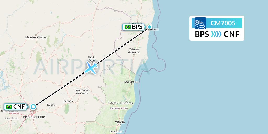 CM7005 Copa Airlines Flight Map: Porto Seguro to Belo Horizonte