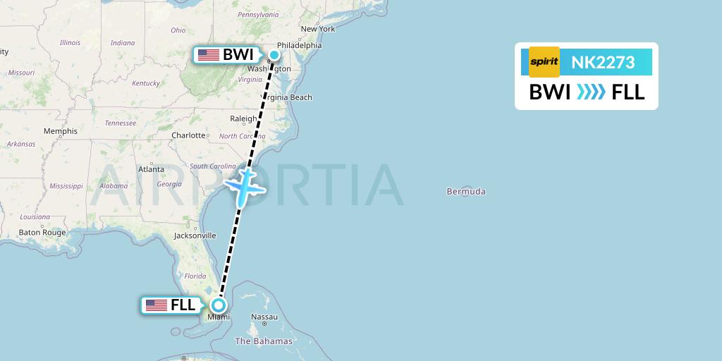 NK2273 Spirit Airlines Flight Map: Baltimore to Fort Lauderdale