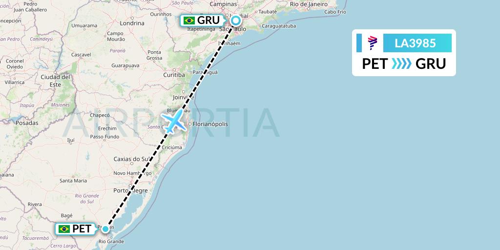 LA3985 LAN Airlines Flight Map: Pelotas to Sao Paulo