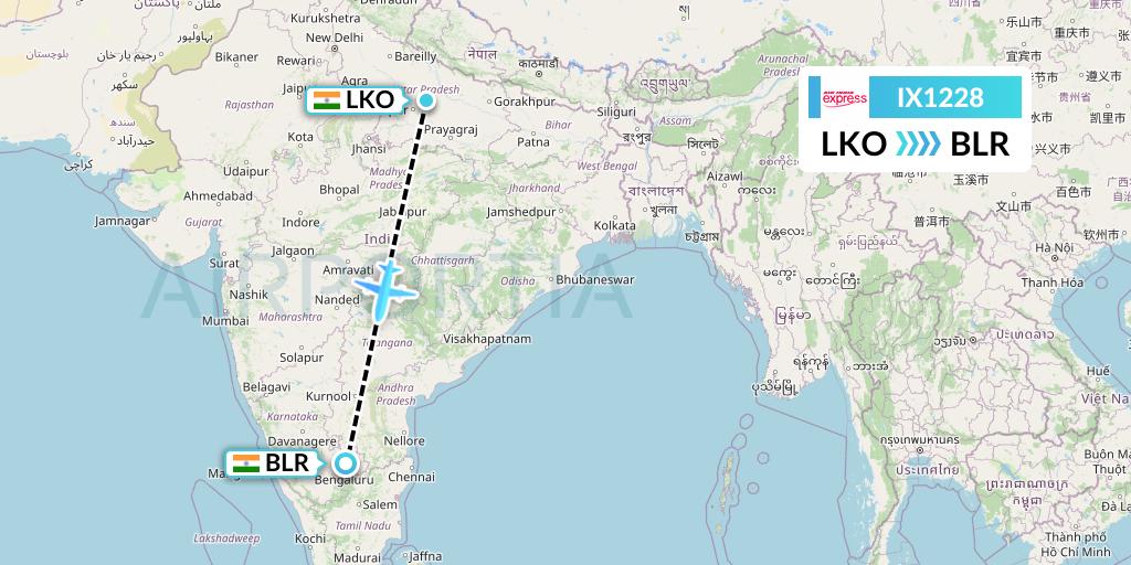 IX1228 Air India Express Flight Map: Lucknow to Bangalore