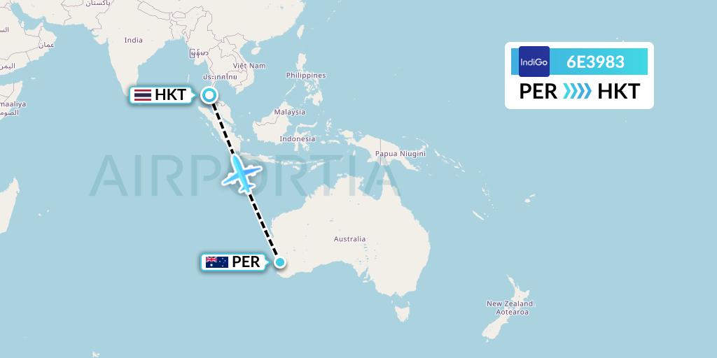 6E3983 IndiGo Airlines Flight Map: Perth to Phuket