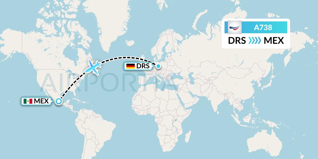 A738 Air Niamey Flight Map: Dresden to Mexico City