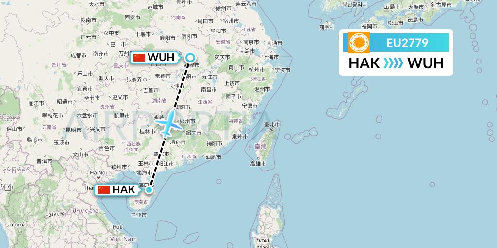 EU2779 Chengdu Airlines Flight Map: Haikou to Wuhan