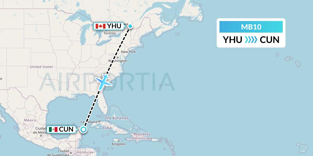 MB10 MNG Airlines Flight Map: Montreal to Cancun